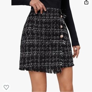 Women's Elegant High Waist A-line plaid tweed mini skirt Size L